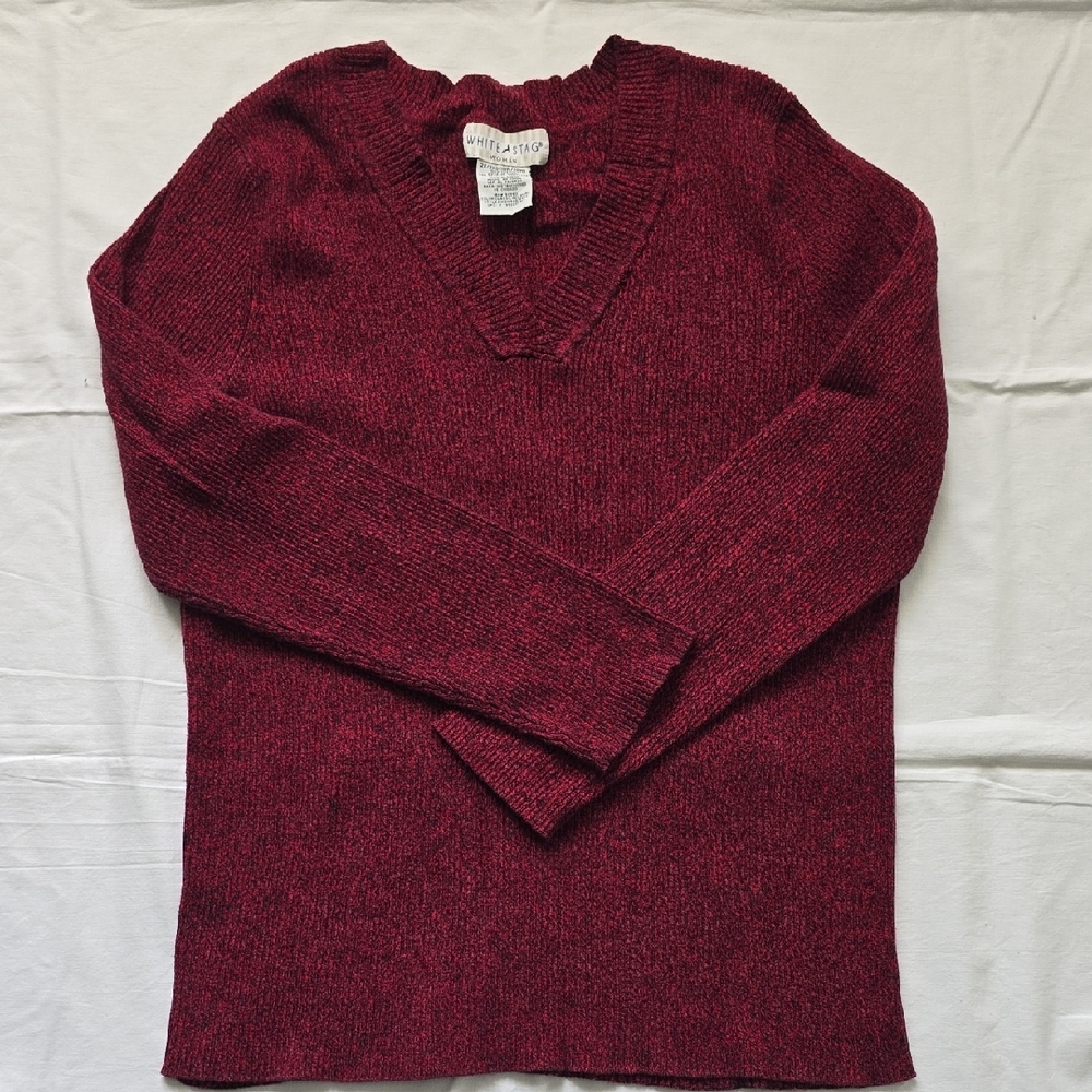 White + Warren Deep Wine V-Neck Sweater